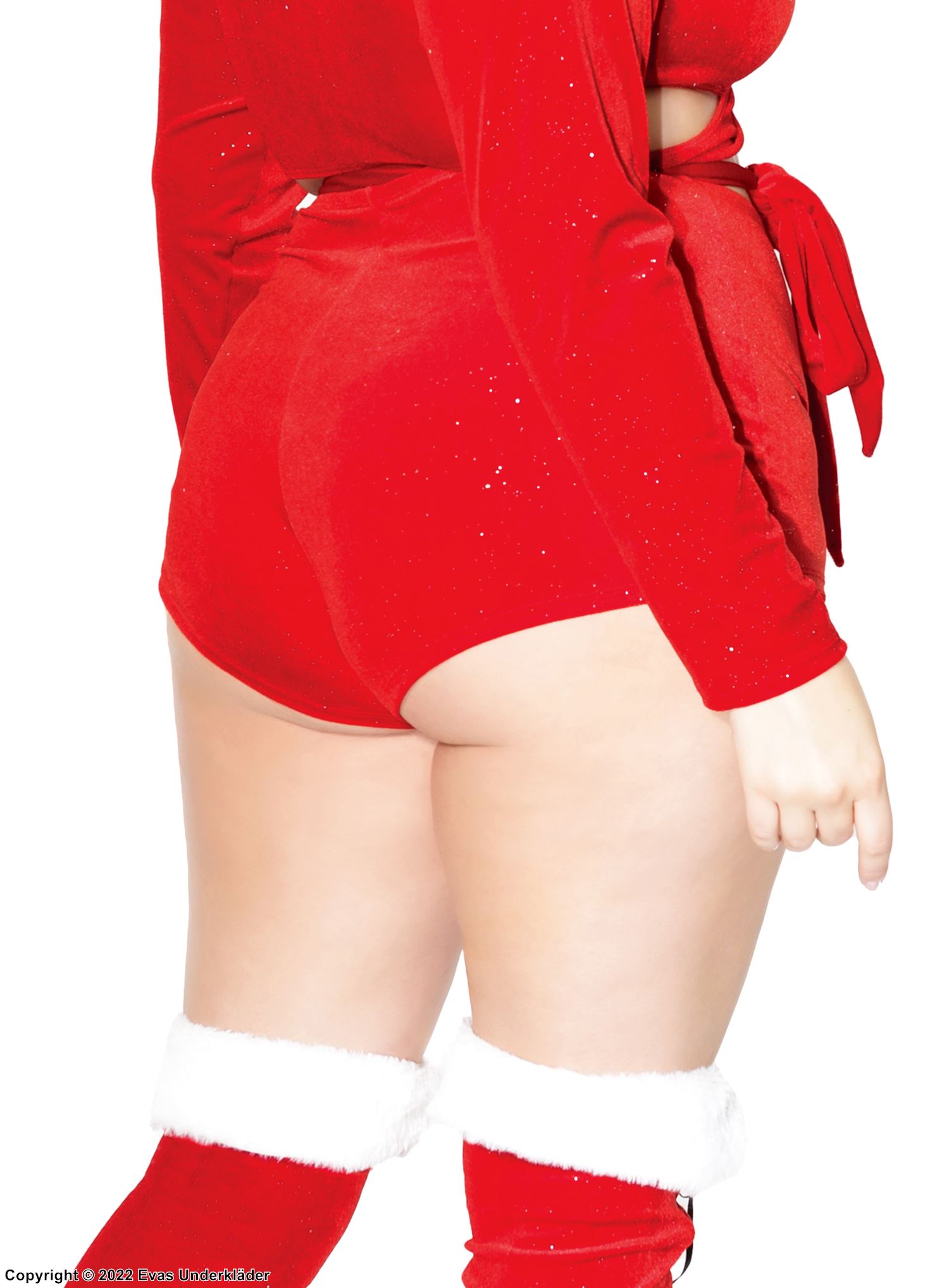 Weihnachtsthema (Frau), Kostümshorts, Samt, Schnürung, Funkeln, hohe Taille, Plus Size